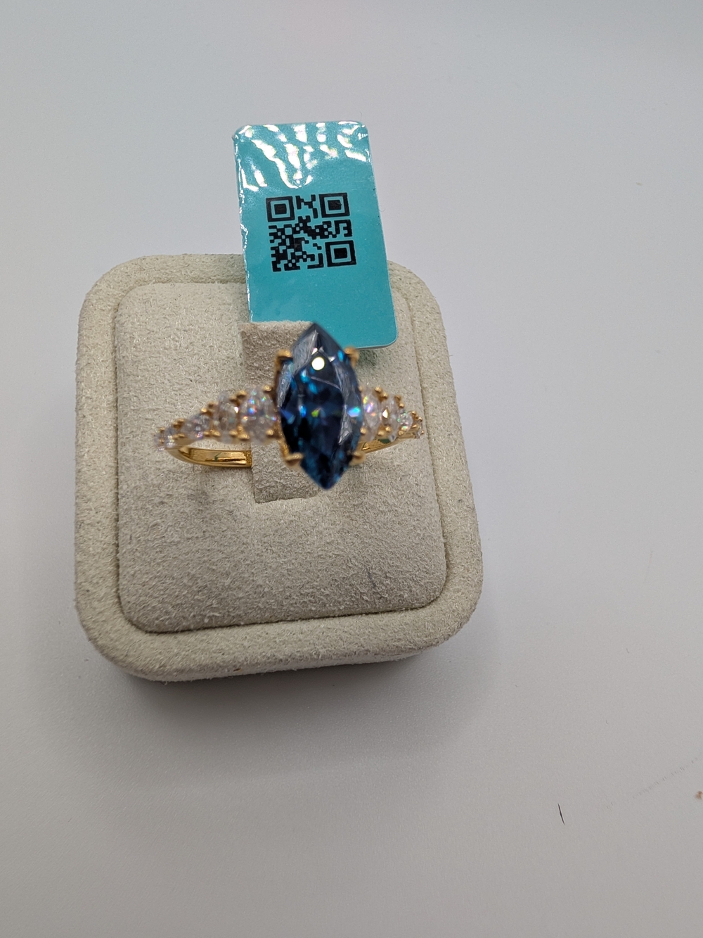 NWT 925 Sterling Silver Blue Moissanite Marquise Ring 4.35 CTW Sz 9